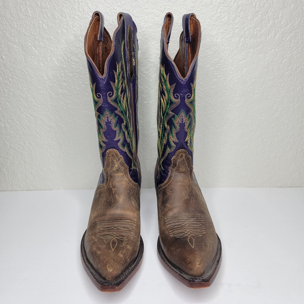 Vintage Nocona Women's Classic Brown & Purple Embroidered Leather Western Boots - Picture 2 of 12